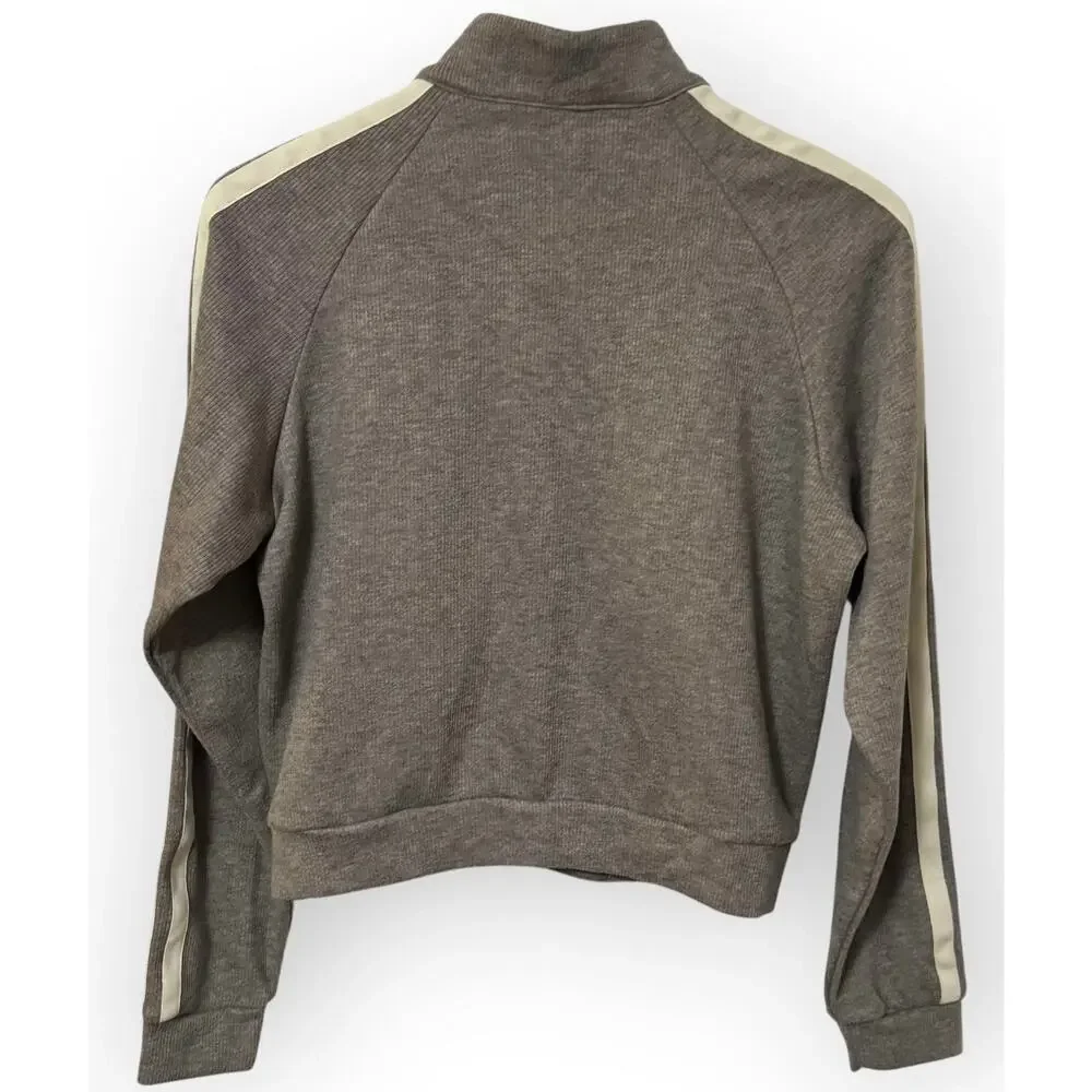 Halara Ribbed Stand Collar Zip Track Jacket Brown Stripe Medium